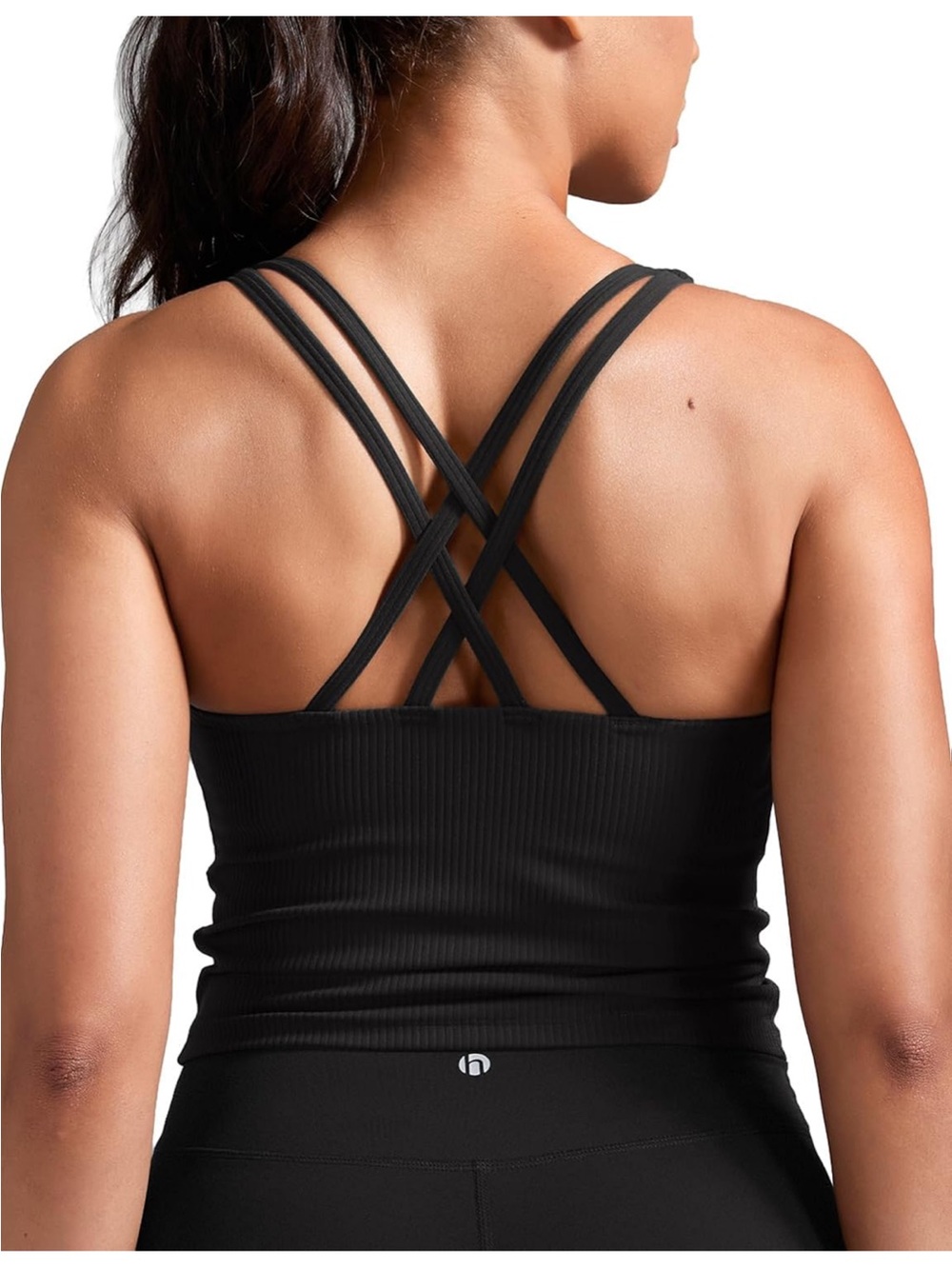 Black Ribbed Crop Top Sports Bra, Crisscross Back Tank Top